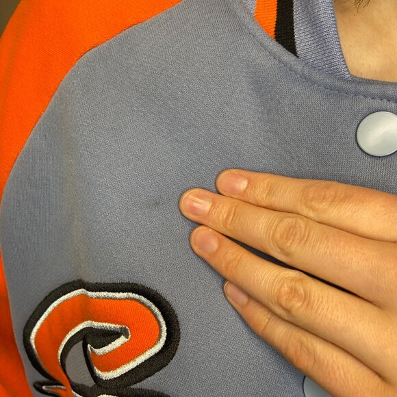 Edikted Cowboys Varsity Sweatshirt Jacket - Orange and Blue - Picture 5 of 8